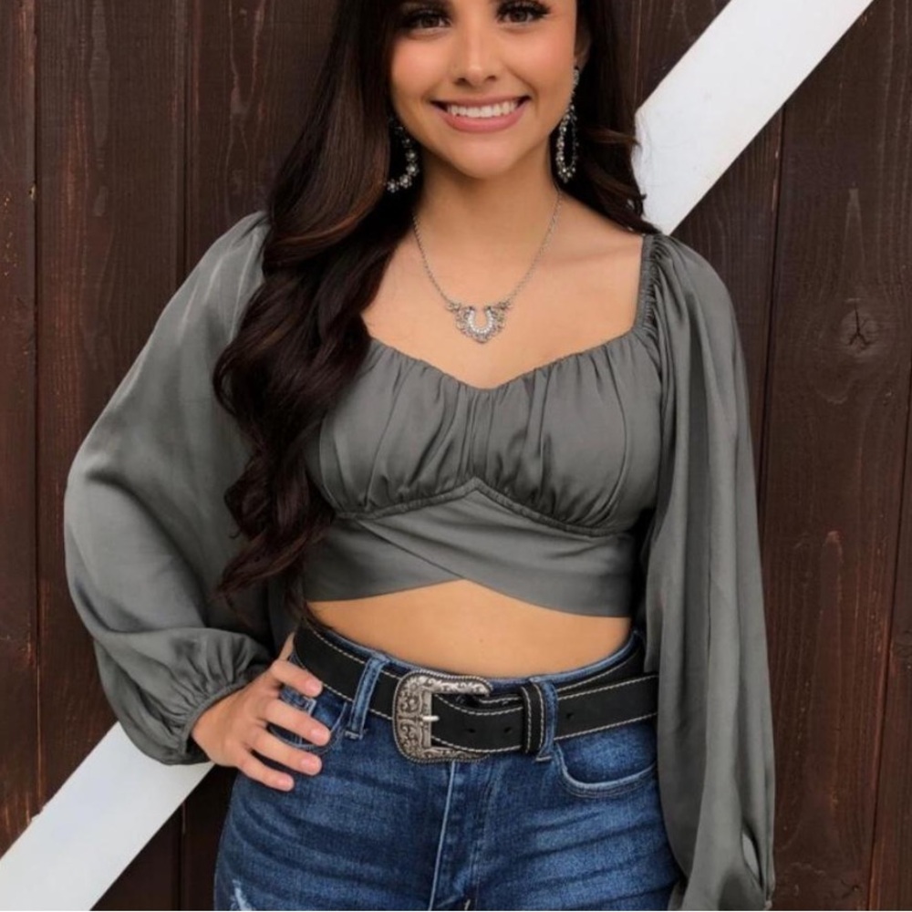 Gray tie blouse